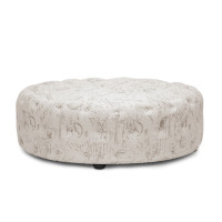 Baxton Studio 501-French-OTTO Cardiff Script Print Modern Tufted Ottoman in Beige